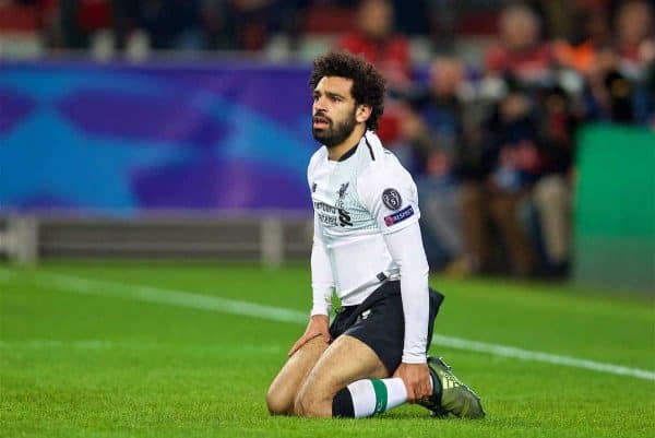 MOSCOW, RUSSIA - Tuesday, September 26, 2017: Liverpool's Mohamed Salah looks dejected after missing a chance during the UEFA Champions League Group E match between Spartak Moscow and Liverpool at the Otkrytie Arena. (Pic by David Rawcliffe/Propaganda)