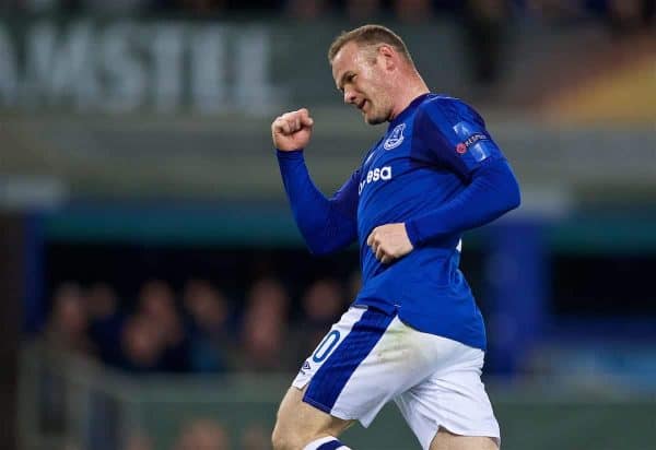 LIVERPOOL, ENGLAND - Thursday, September 28, 2017: Everton's Wayne Rooney celebrates scoring the first equalising goal during the UEFA Europa League Play-Off 1st Leg match between Everton and Apollon Limassol FC at Goodison Park. (Pic by David Rawcliffe/Propaganda)