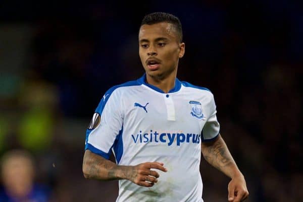 LIVERPOOL, ENGLAND - Thursday, September 28, 2017: Apollon Limassol's Allan Rodrigues de Souza during the UEFA Europa League Play-Off 1st Leg match between Everton and Apollon Limassol FC at Goodison Park. (Pic by David Rawcliffe/Propaganda)