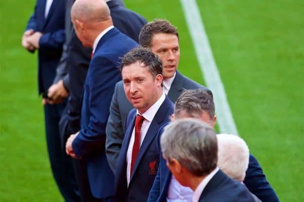 LIVERPOOL, ENGLAND - Friday, October 13, 2017: Former Liverpool players Robbie Fowler and Michael Owen at a ceremony to rename Liverpool FC's Centenary Stand the Kenny Dalglish Stand. (Pic by David Rawcliffe/Propaganda)