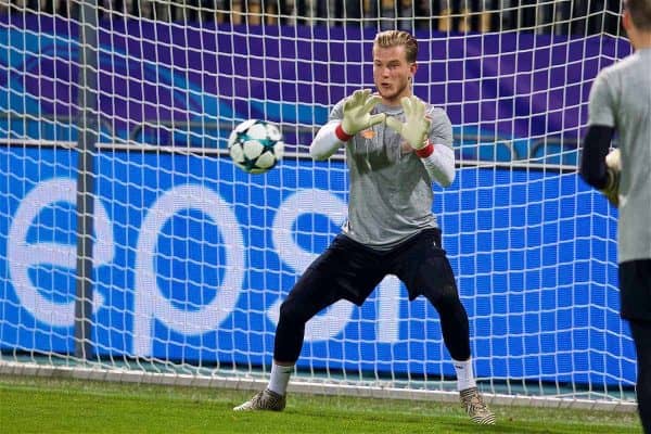 MARIBOR, SLOVENIA - Monday, October 16, 2017: Liverpool's goalkeeper Loris Karius during a training session ahead of the UEFA Champions League Group E match between NK Maribor and Liverpool at the Stadion Ljudski vrt. (Pic by David Rawcliffe/Propaganda)