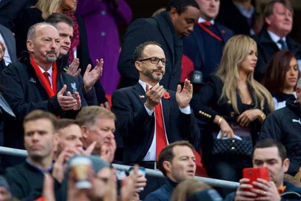 LIVERPOOL, ENGLAND - Saturday, October 28, 2017: Liverpool's Director Michael Gordon during the FA Premier League match between Liverpool and Huddersfield Town at Anfield. (Pic by David Rawcliffe/Propaganda)