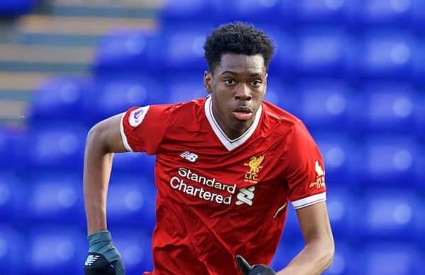 BIRKENHEAD, ENGLAND - Sunday, October 29, 2017: Liverpool's Oviemuno Ovie Ejaria during the Under-23 FA Premier League 2 Division 1 match between Liverpool and Leicester City at Prenton Park. (Pic by David Rawcliffe/Propaganda)