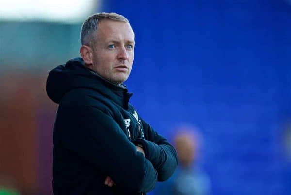 BIRKENHEAD, ENGLAND - Sunday, October 29, 2017: Liverpool's manager Neil Critchley during the Under-23 FA Premier League 2 Division 1 match between Liverpool and Leicester City at Prenton Park. (Pic by David Rawcliffe/Propaganda)