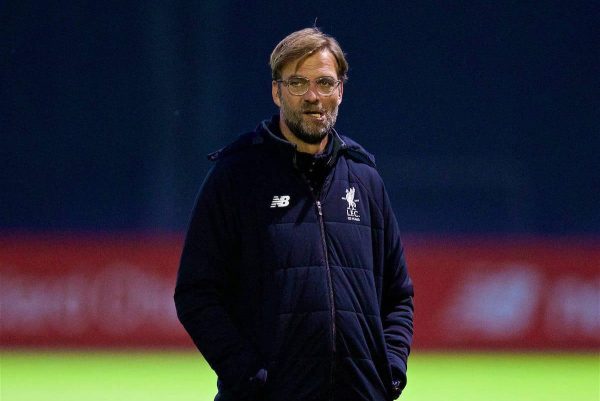 LIVERPOOL, ENGLAND - Tuesday, October 31, 2017: Liverpool's manager Jürgen Klopp during a training session at Melwood ahead of the UEFA Champions League Group E match between Liverpool FC and NK Maribor. (Pic by David Rawcliffe/Propaganda)