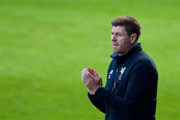 BIRKENHEAD, ENGLAND - Wednesday, November 1, 2017: Liverpool's Under-18 manager Steven Gerrard during the UEFA Youth League Group E match between Liverpool and NK Maribor at Prenton Park. (Pic by David Rawcliffe/Propaganda)