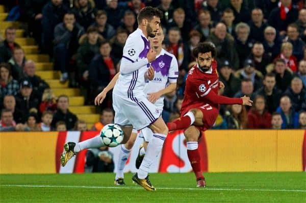 LIVERPOOL, ENGLAND - Wednesday, November 1, 2017: Liverpool's Mohamed Salah during the UEFA Champions League Group E match between Liverpool FC and NK Maribor at Anfield. (Pic by David Rawcliffe/Propaganda)