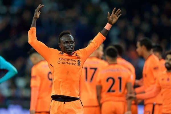 LONDON, ENGLAND - Saturday, November 4, 2017: Liverpool's Sadio Mane celebrates after his side's fourth goal during the FA Premier League match between West Ham United FC and Liverpool FC at the London Stadium. (Pic by David Rawcliffe/Propaganda)