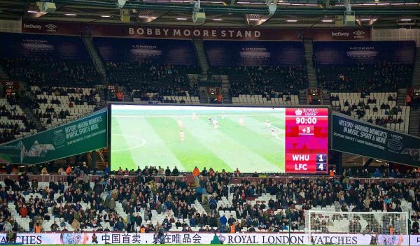 LONDON, ENGLAND - Saturday, November 4, 2017: West Ham United supporters leave in droves as their side are beaten 4-1 by Liverpool during the FA Premier League match between West Ham United FC and Liverpool FC at the London Stadium. (Pic by David Rawcliffe/Propaganda)