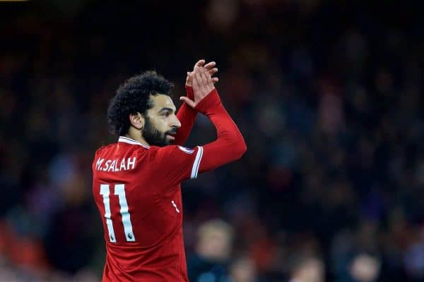 LIVERPOOL, ENGLAND - Saturday, October 28, 2017: Liverpool's Mohamed Salah during the FA Premier League match between Liverpool and Southampton at Anfield. (Pic by David Rawcliffe/Propaganda)