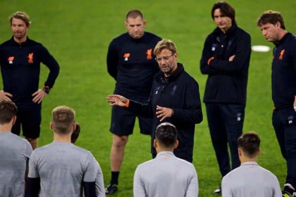 SEVILLE, SPAIN - Monday, November 20, 2017: Liverpool's manager J¸rgen Klopp during a training session ahead of the UEFA Champions League Group E match between Sevilla FC and Liverpool FC at the Estadio RamÛn S·nchez Pizju·n. (Pic by David Rawcliffe/Propaganda)