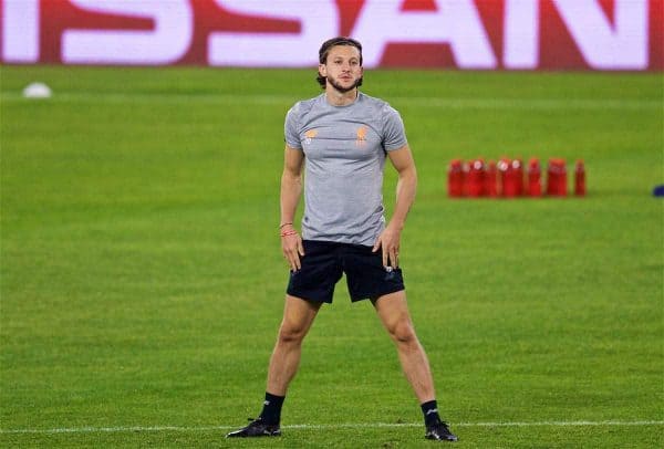 SEVILLE, SPAIN - Monday, November 20, 2017: Liverpool's Adam Lallana during a training session ahead of the UEFA Champions League Group E match between Sevilla FC and Liverpool FC at the Estadio Ramón Sánchez Pizjuán. (Pic by David Rawcliffe/Propaganda)