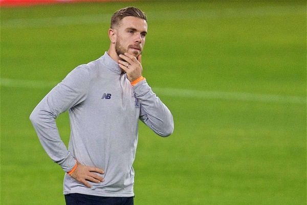 SEVILLE, SPAIN - Monday, November 20, 2017: Liverpool's captain Jordan Henderson during a training session ahead of the UEFA Champions League Group E match between Sevilla FC and Liverpool FC at the Estadio Ramón Sánchez Pizjuán. (Pic by David Rawcliffe/Propaganda)