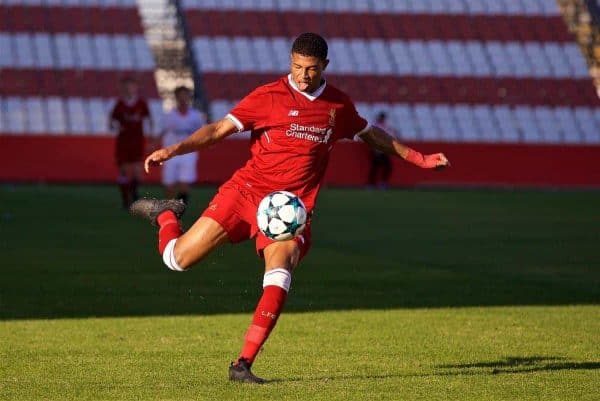 SEVILLE, SPAIN - Tuesday, November 21, 2017: Liverpool's Rhian Brewster during the UEFA Youth League Group E match between Sevilla FC and Liverpool FC at the Ciudad Deportiva Jose Ramon Cisneros. (Pic by David Rawcliffe/Propaganda)