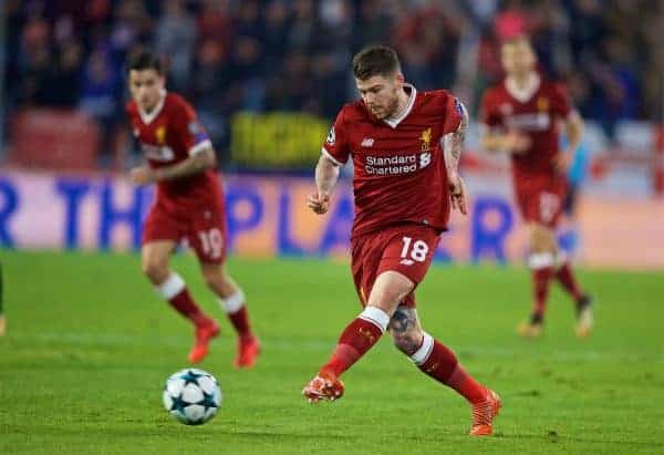 SEVILLE, SPAIN - Tuesday, November 21, 2017: Liverpool's Alberto Moreno during the UEFA Champions League Group E match between Sevilla FC and Liverpool FC at the Estadio Ramón Sánchez Pizjuán. (Pic by David Rawcliffe/Propaganda)