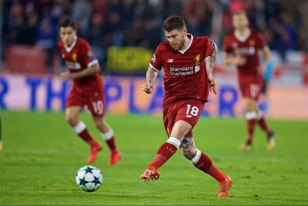 SEVILLE, SPAIN - Tuesday, November 21, 2017: Liverpool's Alberto Moreno during the UEFA Champions League Group E match between Sevilla FC and Liverpool FC at the Estadio Ramón Sánchez Pizjuán. (Pic by David Rawcliffe/Propaganda)