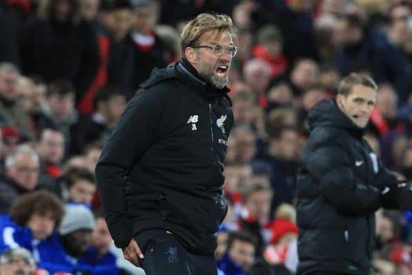 LIVERPOOL, ENGLAND - Saturday, November 25, 2017: Liverpoolís manager Jurgen Klopp in action during the FA Premier League match between Liverpool and Chelsea at Anfield. (Pic by Lindsey Parnaby/Propaganda)