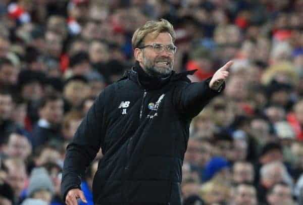 LIVERPOOL, ENGLAND - Saturday, November 25, 2017: Liverpoolís manager Jurgen Klopp in action during the FA Premier League match between Liverpool and Chelsea at Anfield. (Pic by Lindsey Parnaby/Propaganda)