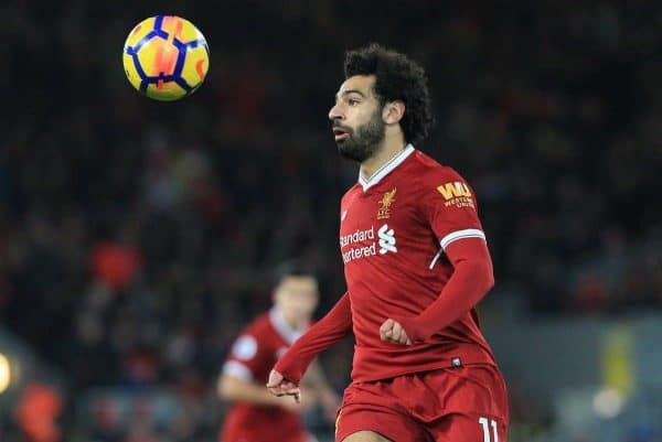 LIVERPOOL, ENGLAND - Saturday, November 25, 2017: Liverpoolís Mohamed Salah in action during the FA Premier League match between Liverpool and Chelsea at Anfield. (Pic by Lindsey Parnaby/Propaganda)