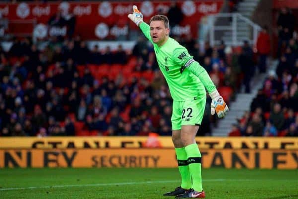 STOKE-ON-TRENT, ENGLAND - Wednesday, November 29, 2017: Liverpool's goalkeeper Simon Mignolet during the FA Premier League match between Stoke City and Liverpool at the Bet365 Stadium. (Pic by David Rawcliffe/Propaganda)