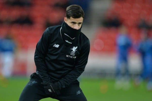 STOKE-ON-TRENT, ENGLAND - Wednesday, November 29, 2017: Philippe Coutinho before the FA Premier League match between Stoke City and Liverpool at the Bet365 Stadium. (Pic by Peter Powell/Propaganda)