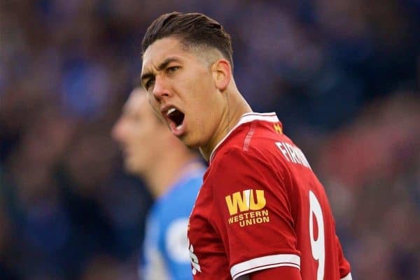 BRIGHTON AND HOVE, ENGLAND - Saturday, December 2, 2017: Liverpool's Roberto Firmino reacts during the FA Premier League match between Brighton & Hove Albion FC and Liverpool FC at the American Express Community Stadium. (Pic by David Rawcliffe/Propaganda)