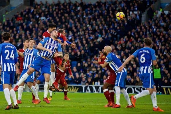 BRIGHTON AND HOVE, ENGLAND - Saturday, December 2, 2017: Liverpool's Emre Can scores the first goal during the FA Premier League match between Brighton & Hove Albion FC and Liverpool FC at the American Express Community Stadium. (Pic by David Rawcliffe/Propaganda)