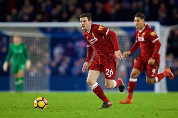 BRIGHTON AND HOVE, ENGLAND - Saturday, December 2, 2017: Liverpool's Andy Robertson during the FA Premier League match between Brighton & Hove Albion FC and Liverpool FC at the American Express Community Stadium. (Pic by David Rawcliffe/Propaganda)