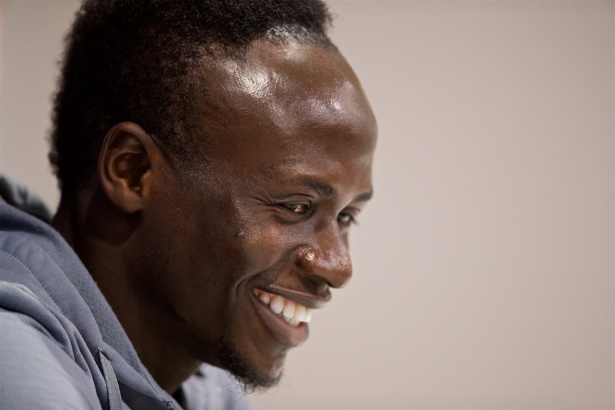 LIVERPOOL, ENGLAND - Tuesday, December 5, 2017: Liverpool's Sadio Mane during a press conference at Anfield ahead of the UEFA Champions League Group E match between Liverpool FC and FC Spartak Moscow. (Pic by David Rawcliffe/Propaganda)