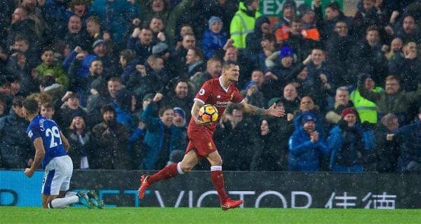 LIVERPOOL, ENGLAND - Sunday, December 10, 2017: Liverpool's Dejan Lovren reacts after a penalty is awarded to Everton during the FA Premier League match between Liverpool and Everton, the 229th Merseyside Derby, at Anfield. (Pic by David Rawcliffe/Propaganda)