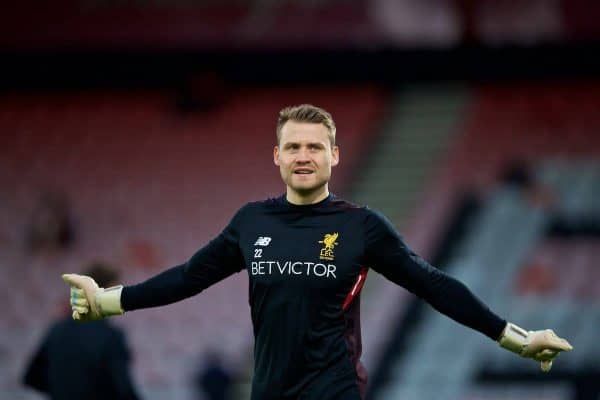 BOURNEMOUTH, ENGLAND - Sunday, December 17, 2017: Liverpool's goalkeeper Simon Mignolet during the pre-match warm-up before the FA Premier League match between AFC Bournemouth and Liverpool at the Vitality Stadium. (Pic by David Rawcliffe/Propaganda)