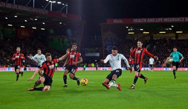 BOURNEMOUTH, ENGLAND - Sunday, December 17, 2017: Liverpool's Alex Oxlade-Chamberlain during the FA Premier League match between AFC Bournemouth and Liverpool at the Vitality Stadium. (Pic by David Rawcliffe/Propaganda)