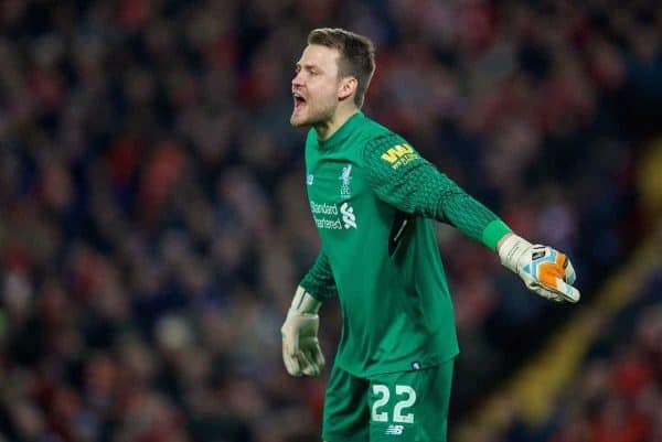 LIVERPOOL, ENGLAND - Sunday, January 14, 2018: Liverpool's goalkeeper Simon Mignolet during the FA Premier League match between Liverpool and Manchester City at Anfield. (Pic by David Rawcliffe/Propaganda)