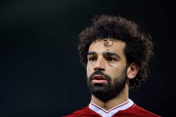 LIVERPOOL, ENGLAND - Sunday, January 14, 2018: Liverpool's Mohamed Salah during the FA Premier League match between Liverpool and West Brom at Anfield. (Pic by David Rawcliffe/Propaganda)