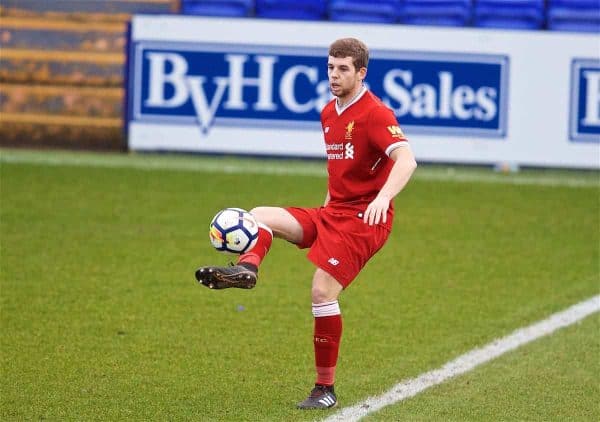 BIRKENHEAD, ENGLAND - Sunday, January 28, 2018: Liverpool's Jon Flanagan during the Under-23 FA Premier League 2 Division 1 match between Liverpool and Derby County at Prenton Park. (Pic by David Rawcliffe/Propaganda)