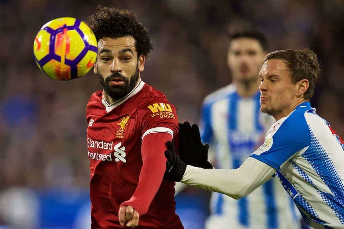 HUDDERSFIELD, ENGLAND - Tuesday, January 30, 2018: Liverpool's Mohamed Salah during the FA Premier League match between Huddersfield Town FC and Liverpool FC at the John Smith's Stadium. (Pic by David Rawcliffe/Propaganda)