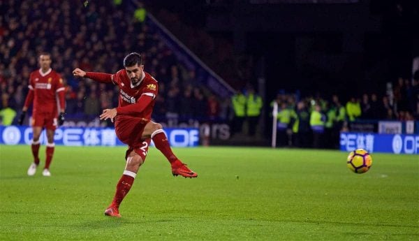 HUDDERSFIELD, ENGLAND - Tuesday, January 30, 2018: Liverpool's Emre Can scores the first goal during the FA Premier League match between Huddersfield Town FC and Liverpool FC at the John Smith's Stadium. (Pic by David Rawcliffe/Propaganda)