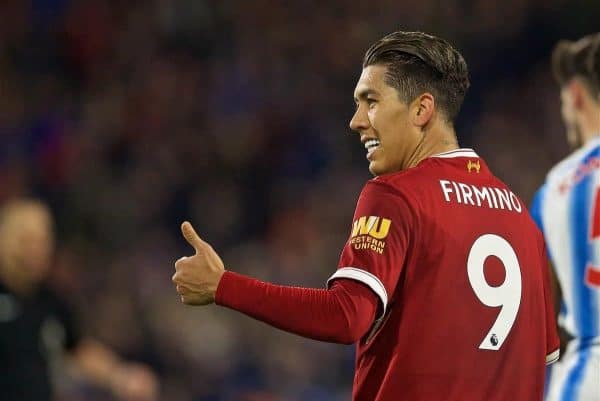 HUDDERSFIELD, ENGLAND - Tuesday, January 30, 2018: Liverpool's Roberto Firmino during the FA Premier League match between Huddersfield Town FC and Liverpool FC at the John Smith's Stadium. (Pic by David Rawcliffe/Propaganda)