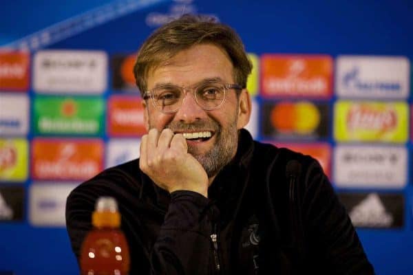 PORTO, PORTUGAL - Tuesday, February 13, 2018: Liverpool's manager Jürgen Klopp during a press conference at the Estádio do Dragão ahead of the UEFA Champions League Round of 16 1st leg match between FC Porto and Liverpool FC. (Pic by David Rawcliffe/Propaganda)