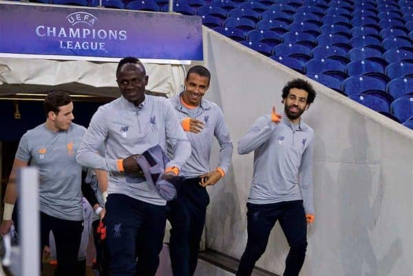 PORTO, PORTUGAL - Tuesday, February 13, 2018: Liverpool's Sadio Mane, Joel Matip and Mohamed Salah during a training session at the Estádio do Dragão ahead of the UEFA Champions League Round of 16 1st leg match between FC Porto and Liverpool FC. (Pic by David Rawcliffe/Propaganda)