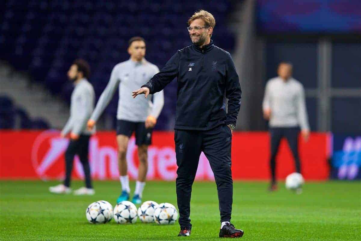 PORTO, PORTUGAL - Tuesday, February 13, 2018: Liverpool's manager Jürgen Klopp during a training session at the Estádio do Dragão ahead of the UEFA Champions League Round of 16 1st leg match between FC Porto and Liverpool FC. (Pic by David Rawcliffe/Propaganda)