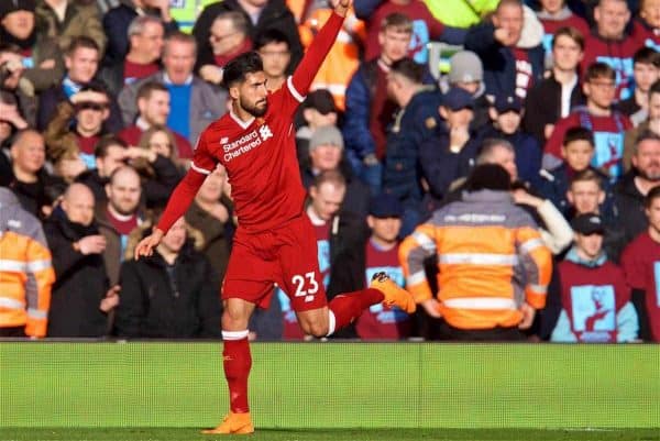 BIRKENHEAD, ENGLAND - Wednesday, February 21, 2018: Liverpool's Emre Can celebrates scoring the first goal during the UEFA Youth League Quarter-Final match between Liverpool FC and Manchester United FC at Prenton Park. (Pic by David Rawcliffe/Propaganda)