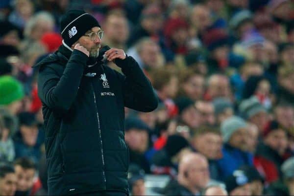 LIVERPOOL, ENGLAND - Saturday, March 3, 2018: Liverpool's manager Jürgen Klopp during the FA Premier League match between Liverpool FC and Newcastle United FC at Anfield. (Pic by Peter Powell/Propaganda)