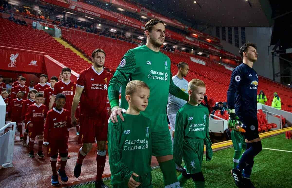 LIVERPOOL, ENGLAND - Friday, March 9, 2018: Liverpool's goalkeeper Danny Ward before the Under-23 FA Premier League 2 Division 1 match between Liverpool and Manchester United at Anfield. (Pic by David Rawcliffe/Propaganda)