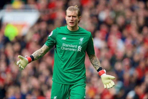 MANCHESTER, ENGLAND - Saturday, March 10, 2018: Liverpool's goalkeeper Loris Karius looks dejected during the FA Premier League match between Manchester United FC and Liverpool FC at Old Trafford. (Pic by David Rawcliffe/Propaganda)