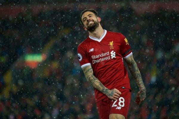 LIVERPOOL, ENGLAND - Saturday, March 17, 2018: Liverpool's Danny Ings reacts after a miss during the FA Premier League match between Liverpool FC and Watford FC at Anfield. (Pic by David Rawcliffe/Propaganda)