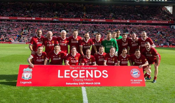 LIVERPOOL, ENGLAND - Saturday, March 24, 2018: Liverpool Legends line up for a photograph before the LFC Foundation charity match between Liverpool FC Legends and FC Bayern Munich Legends at Anfield. (Pic by Peter Powell/Propaganda)