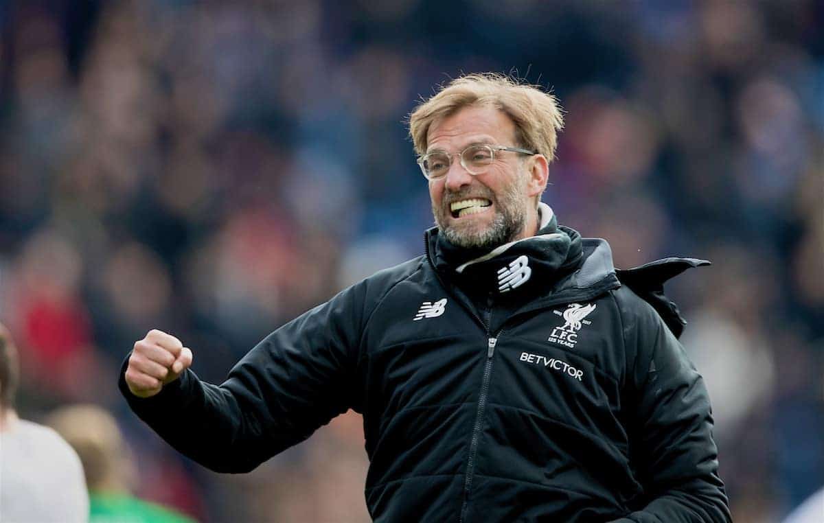 LONDON, ENGLAND - Saturday, March 31, 2018: Liverpool's manager Jürgen Klopp celebrates after the 2-1 victory during the FA Premier League match between Crystal Palace FC and Liverpool FC at Selhurst Park. (Pic by Dave Shopland/Propaganda)