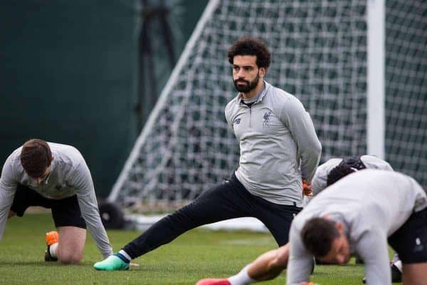 LIVERPOOL, ENGLAND - Tuesday, April 3, 2018: Liverpool's Mohamed Salah during a training session at Melwood Training Ground ahead of the UEFA Champions League Quarter-Final 1st Leg match between Liverpool FC and Manchester City FC. (Pic by Paul Greenwood/Propaganda)