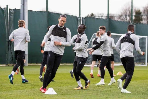 LIVERPOOL, ENGLAND - Tuesday, April 3, 2018: Liverpool's Virgil van Dijk during a training session at Melwood Training Ground ahead of the UEFA Champions League Quarter-Final 1st Leg match between Liverpool FC and Manchester City FC. (Pic by Paul Greenwood/Propaganda) Sadio Mane, Alberto Moreno